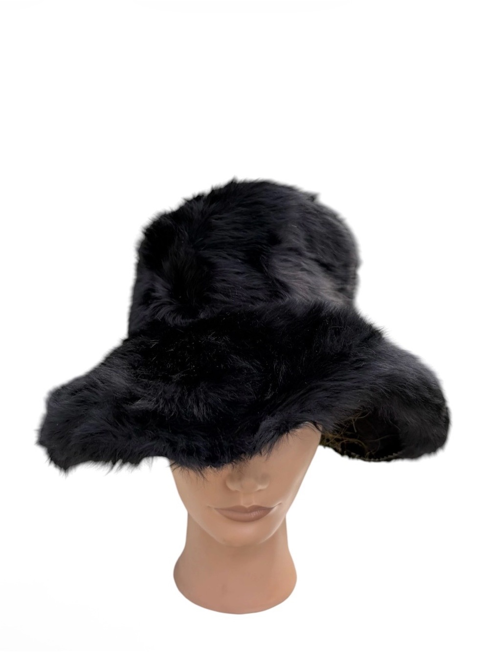 Vintage 50s/60s black fur wide brim boater hat USA Union made